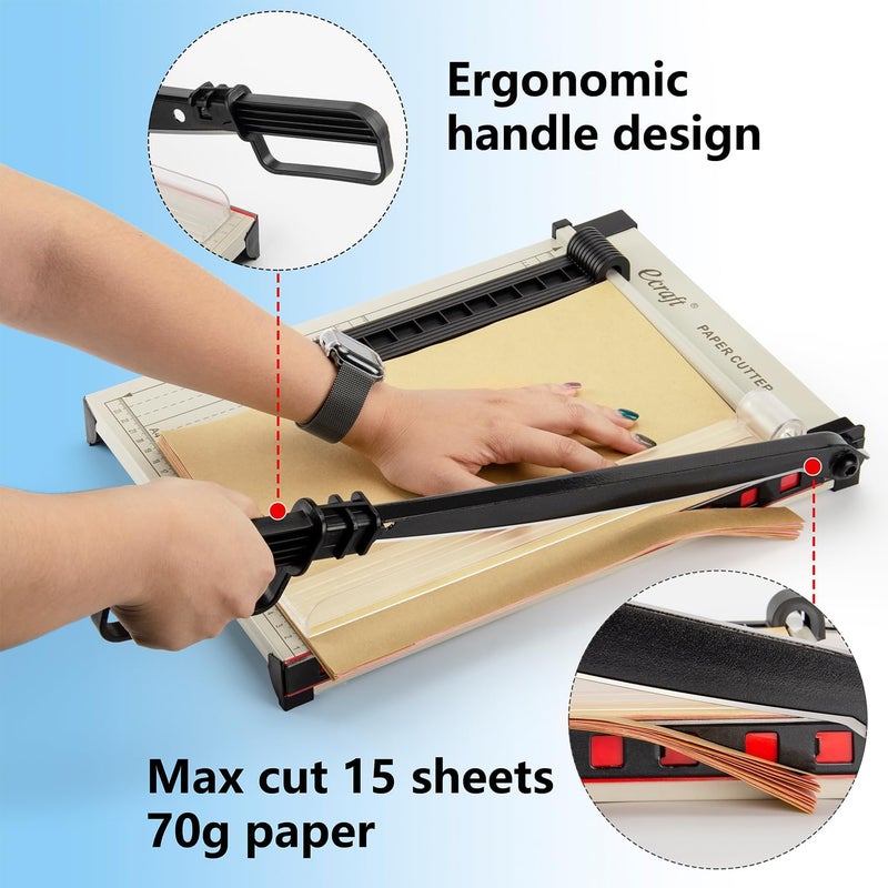 ecraft 12" Guillotine Paper Cutter：Paper Trimmer Accurate Cutting with Safety Guard,15 Sheets Capacity,Magnetic Guide,Heavy Duty Metal Base, Perfect for Cardstock,Cardboard,Vinyl,Crafts & Photos - Image 4